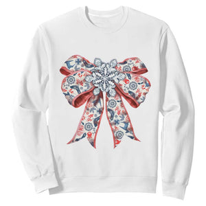 Funny Toile Folk Art Scandinavian Coquette Bow Christmas Sweatshirt TS11 White Print Your Wear