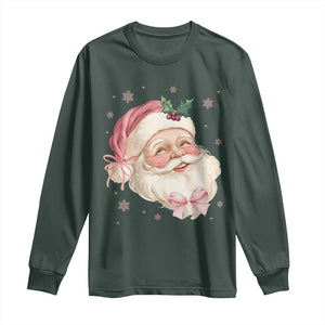 Christmas Coquette Pink Santa Bow Long Sleeve Shirt TS11 Dark Forest Green Print Your Wear