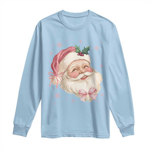 Christmas Coquette Pink Santa Bow Long Sleeve Shirt TS11 Light Blue Print Your Wear