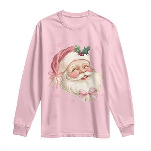 Christmas Coquette Pink Santa Bow Long Sleeve Shirt TS11 Light Pink Print Your Wear