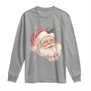 Christmas Coquette Pink Santa Bow Long Sleeve Shirt TS11 Sport Gray Print Your Wear