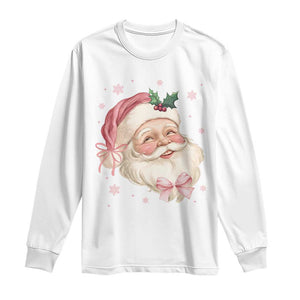 Christmas Coquette Pink Santa Bow Long Sleeve Shirt TS11 White Print Your Wear