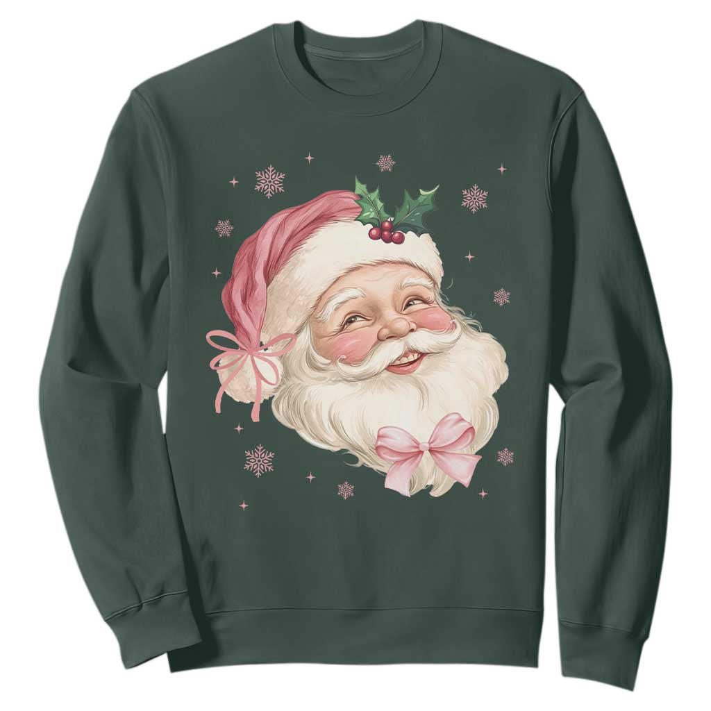 Christmas Coquette Pink Santa Bow Sweatshirt TS11 Dark Forest Green Print Your Wear