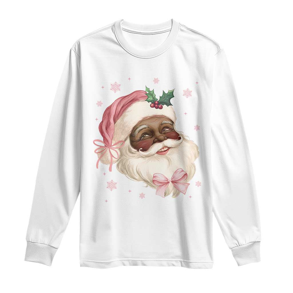 Christmas Coquette Pink Black Santa Bow Long Sleeve Shirt TS11 White Print Your Wear