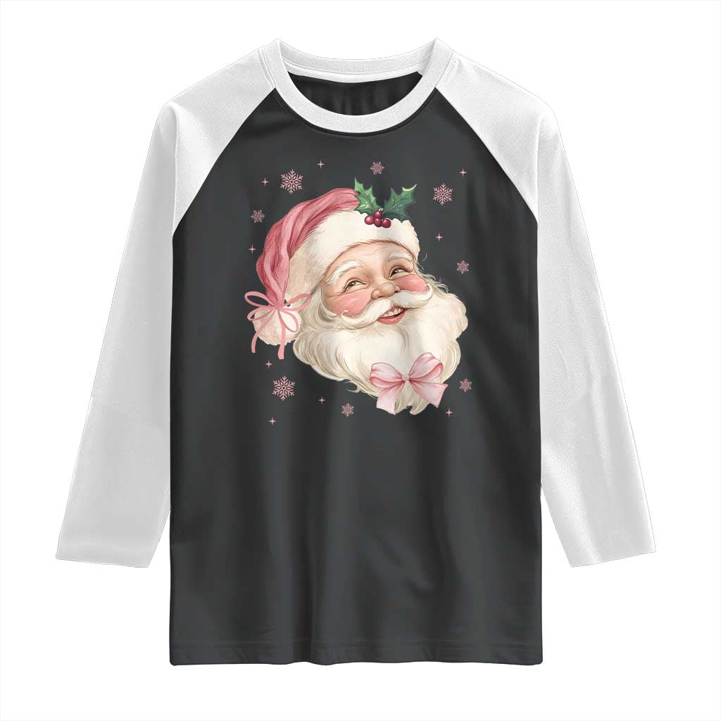 Christmas Coquette Pink Santa Bow Raglan Shirt TS11 Black White Print Your Wear