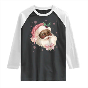 Christmas Coquette Pink Black Santa Bow Raglan Shirt TS11 Black White Print Your Wear