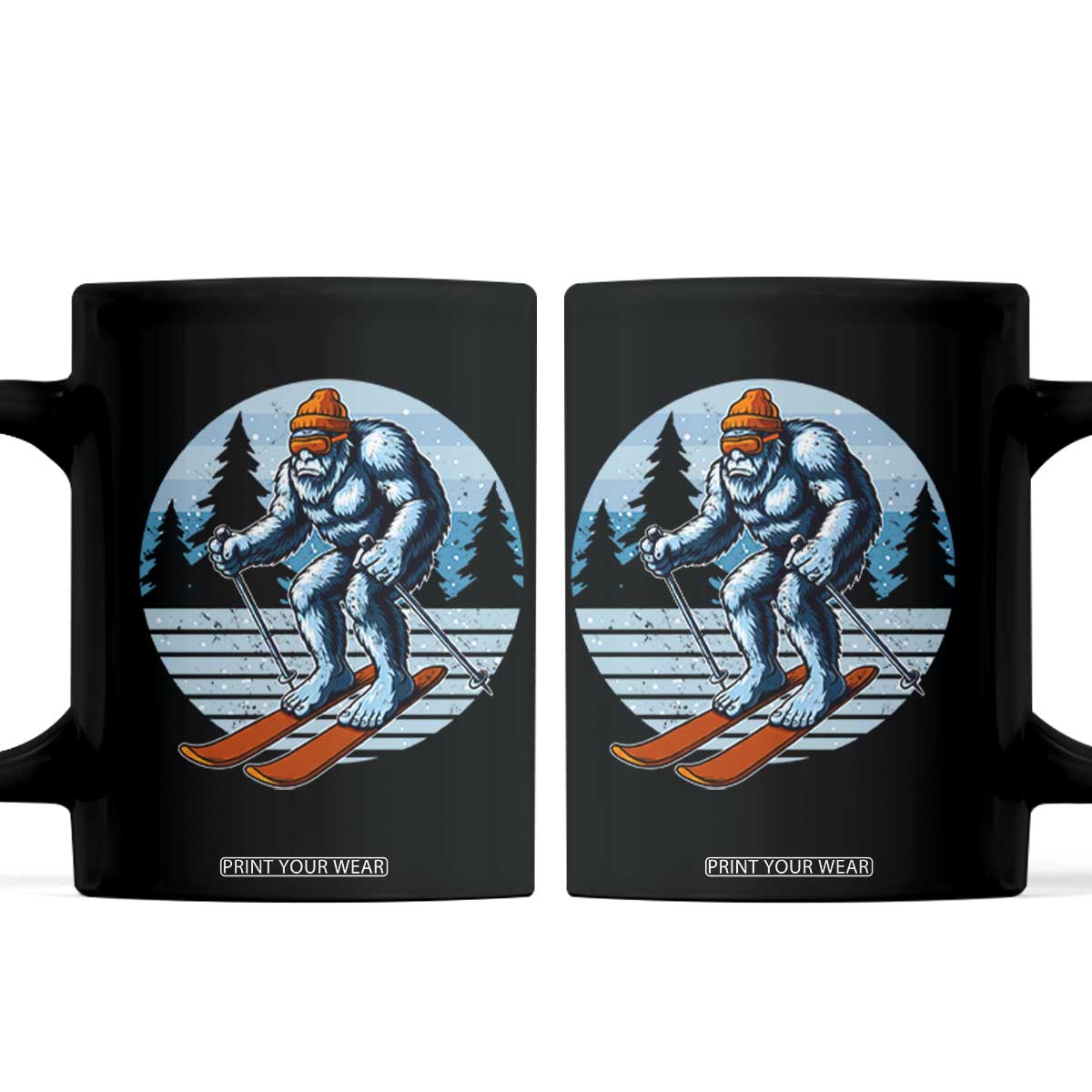 Funny Skiing Bigfoot Ski Winter Sport Yeti Snowboarder Skier Coffee Mug TS11 Black Print Your Wear