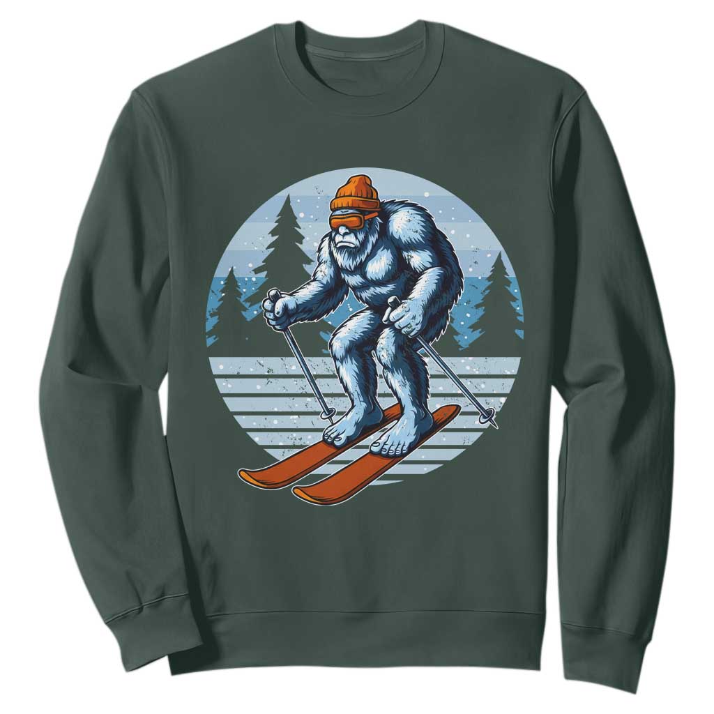 Funny Skiing Bigfoot Ski Winter Sport Yeti Snowboarder Skier Sweatshirt TS11 Dark Forest Green Print Your Wear