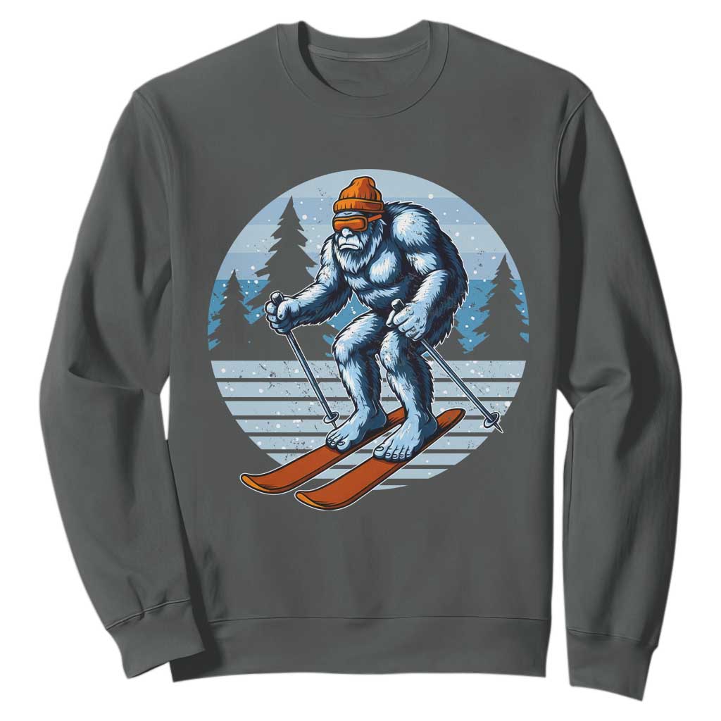 Funny Skiing Bigfoot Ski Winter Sport Yeti Snowboarder Skier Sweatshirt TS11 Dark Heather Print Your Wear