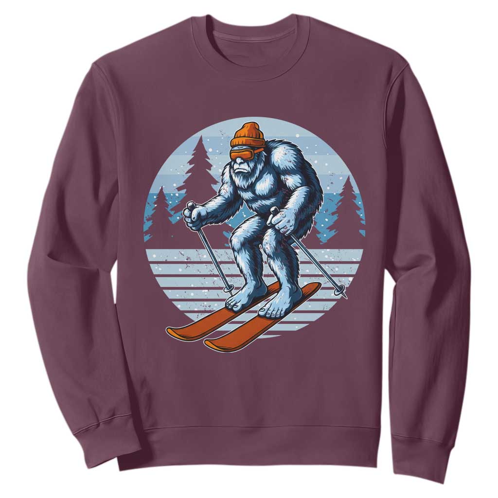 Funny Skiing Bigfoot Ski Winter Sport Yeti Snowboarder Skier Sweatshirt TS11 Maroon Print Your Wear