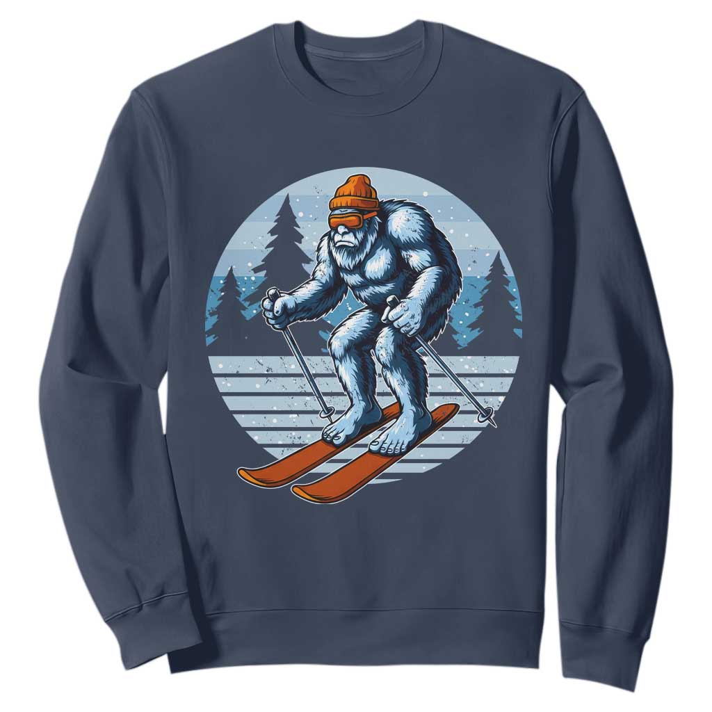 Funny Skiing Bigfoot Ski Winter Sport Yeti Snowboarder Skier Sweatshirt TS11 Navy Print Your Wear