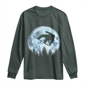 Snowboard Moon Snowboarding Winter Sports Long Sleeve Shirt TS11 Dark Forest Green Print Your Wear