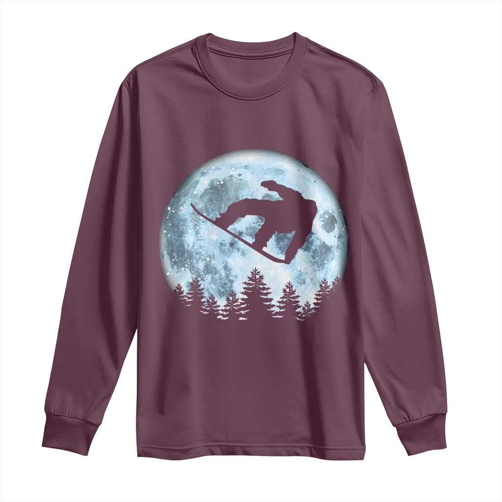 Snowboard Moon Snowboarding Winter Sports Long Sleeve Shirt TS11 Maroon Print Your Wear