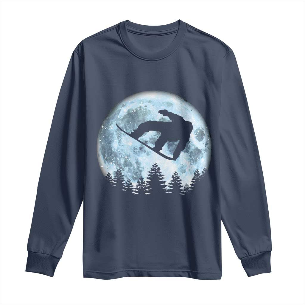 Snowboard Moon Snowboarding Winter Sports Long Sleeve Shirt TS11 Navy Print Your Wear
