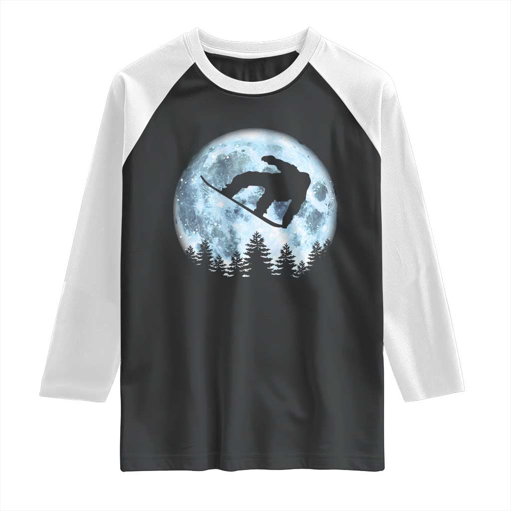 Snowboard Moon Snowboarding Winter Sports Raglan Shirt TS11 Black White Print Your Wear