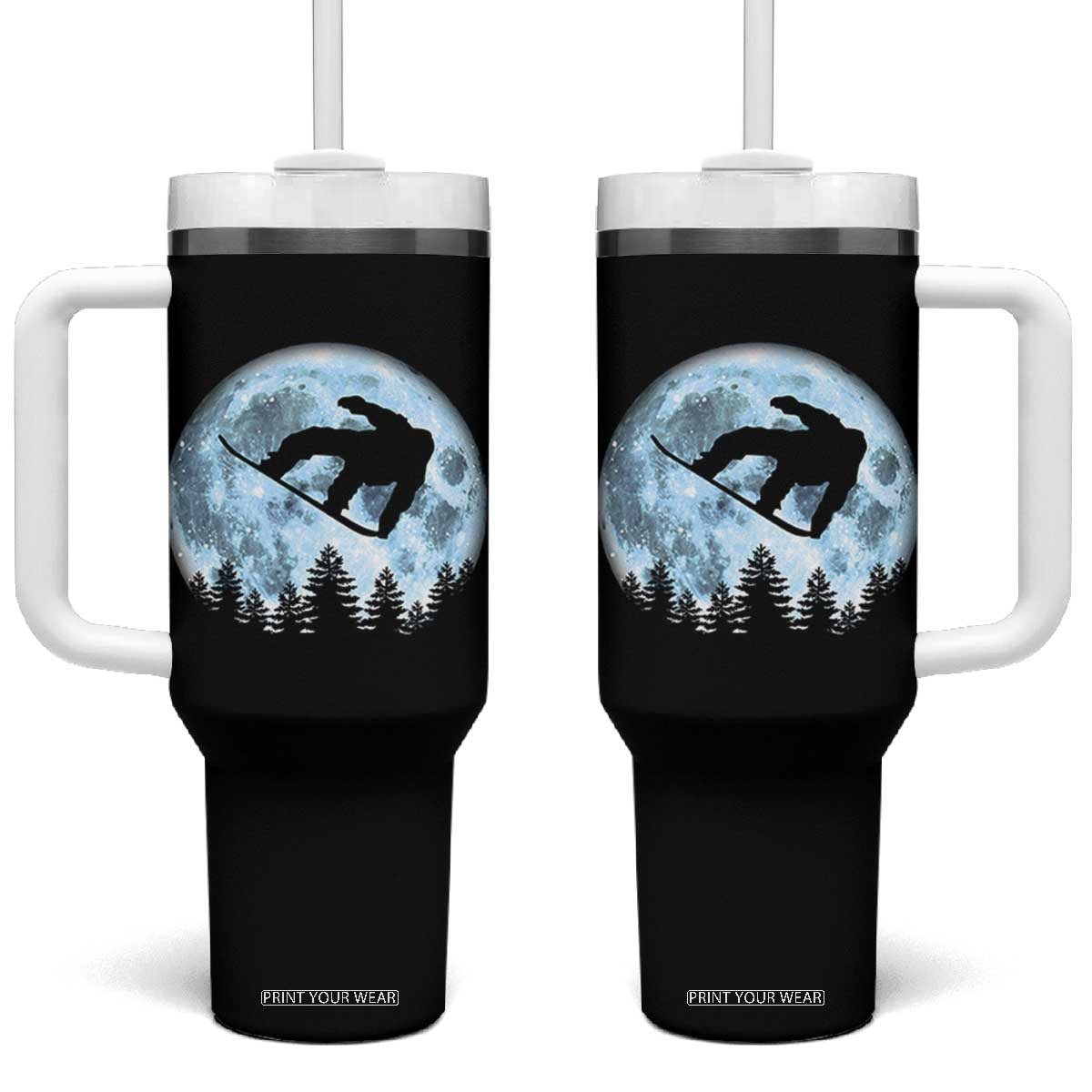 Snowboard Moon Snowboarding Winter Sports Tumbler With Handle TS11 One Size: 40 oz Black Print Your Wear