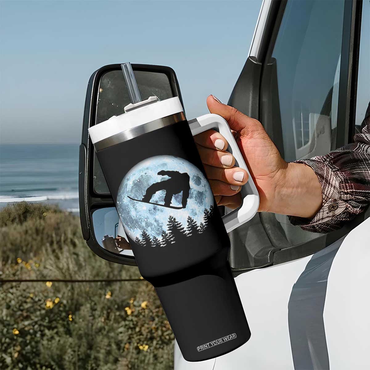 Snowboard Moon Snowboarding Winter Sports Tumbler With Handle TS11 Print Your Wear