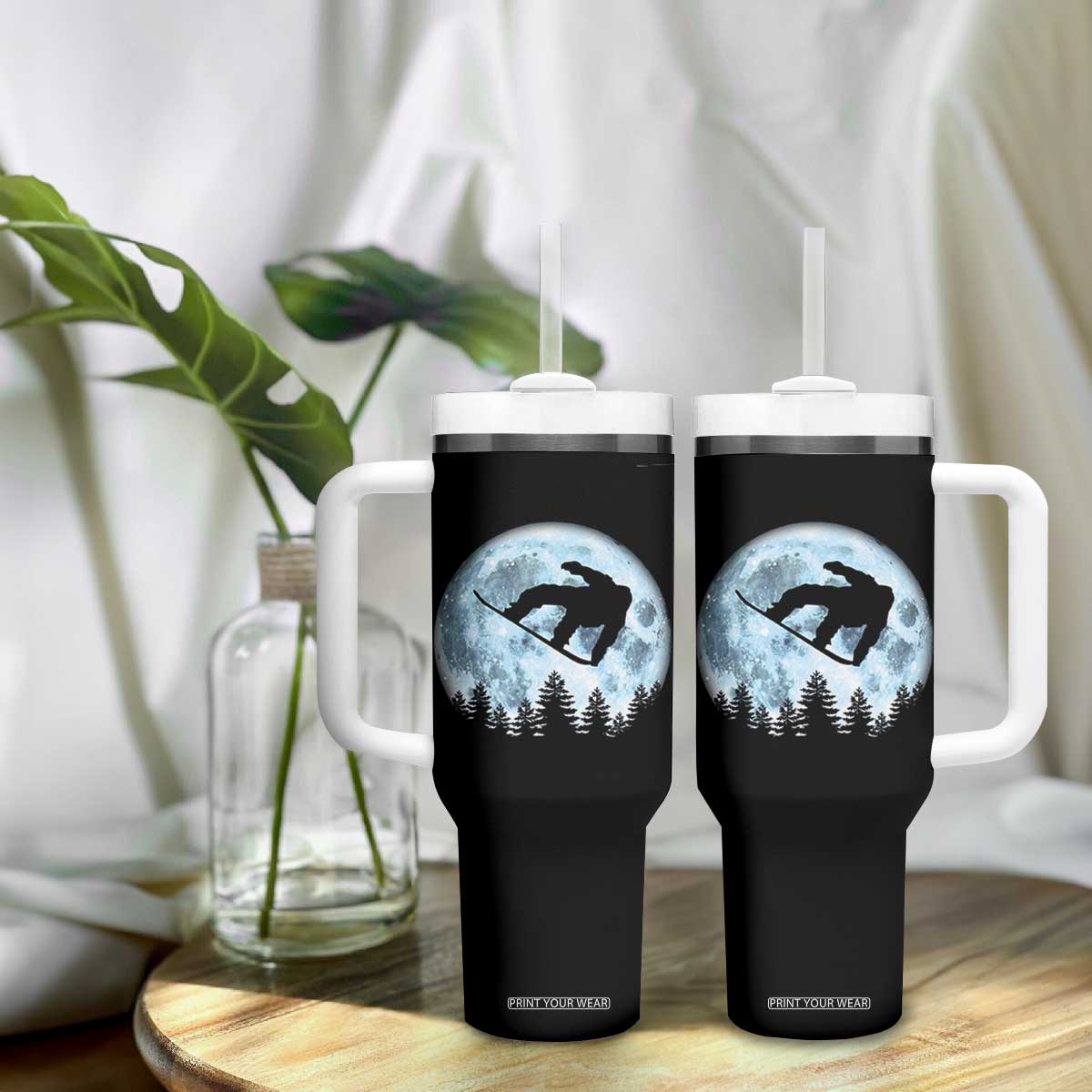 Snowboard Moon Snowboarding Winter Sports Tumbler With Handle TS11 Print Your Wear