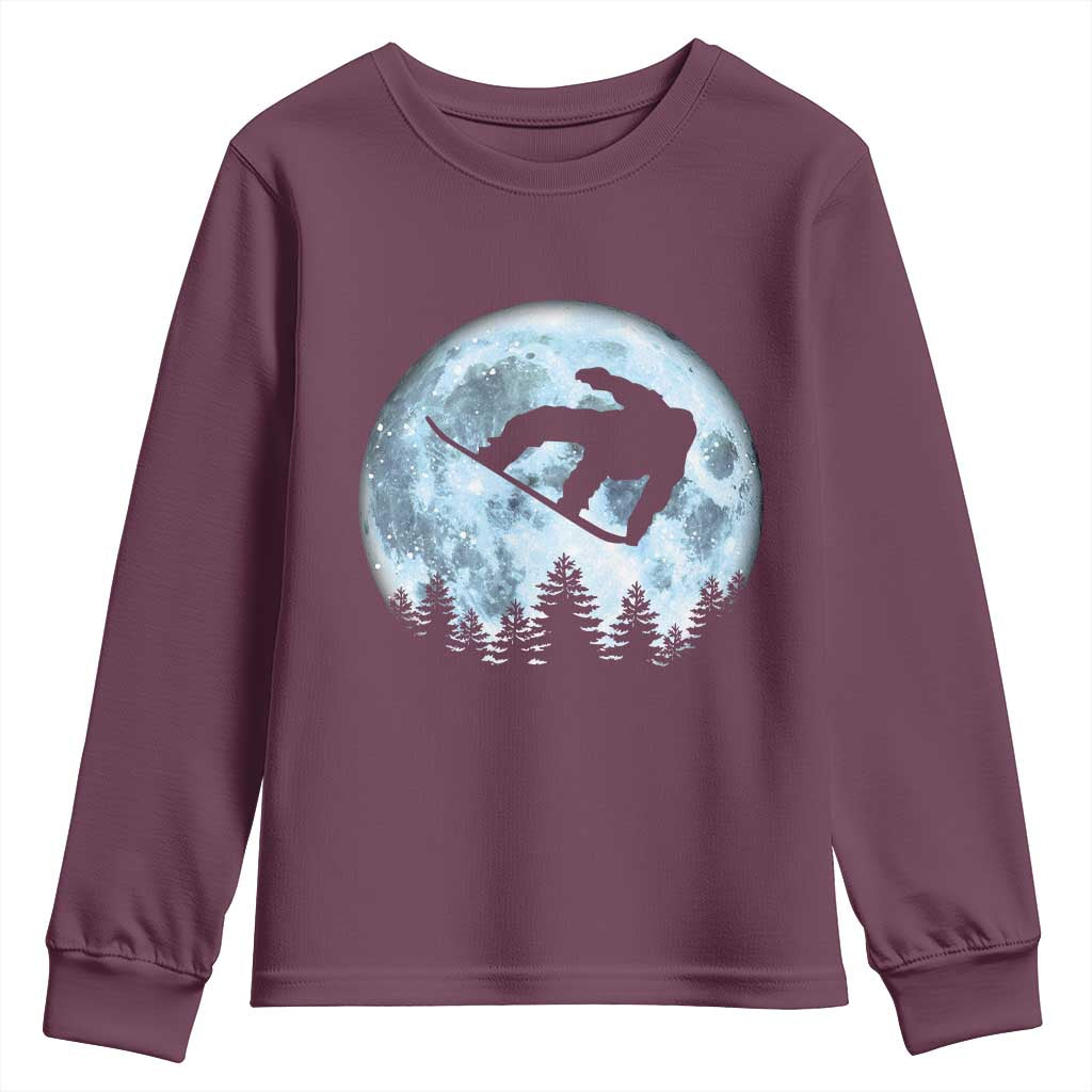 Snowboard Moon Snowboarding Winter Sports Youth Sweatshirt TS11 Maroon Print Your Wear