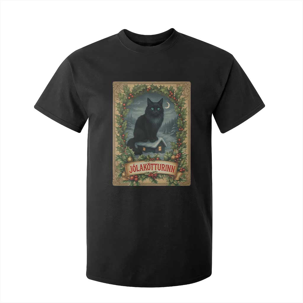 Nordic Christmas Cat T Shirt For Kid Jolakotturinn Yule Cat Icelandic TS11 Black Print Your Wear