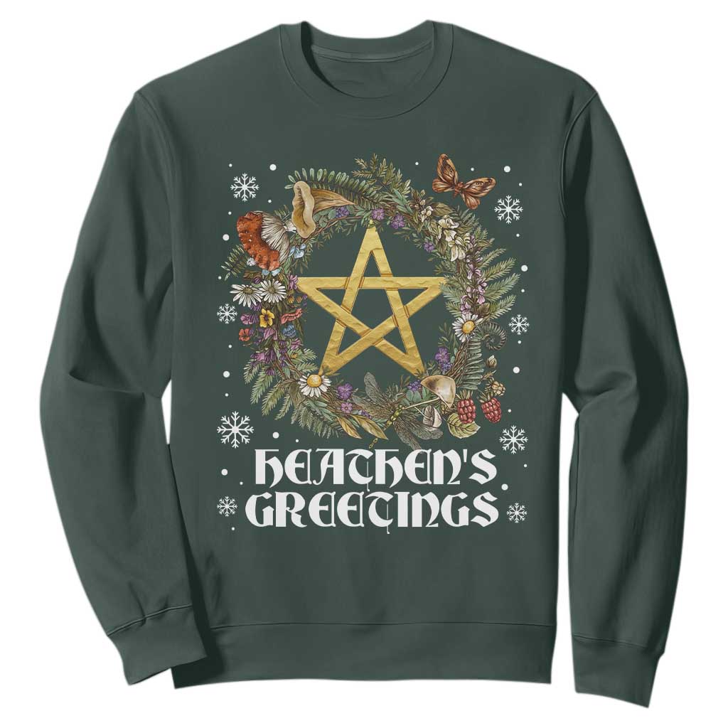 Heathens Greeting Sweatshirt Pagan Christmas Wreath Yule Holiday TS11 Dark Forest Green Print Your Wear