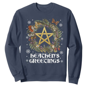 Heathens Greeting Sweatshirt Pagan Christmas Wreath Yule Holiday TS11 Navy Print Your Wear