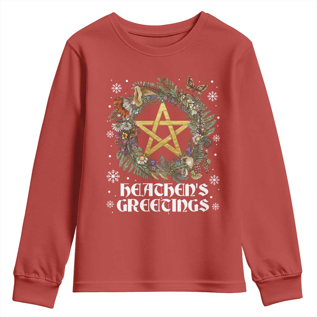 Heathens Greeting Youth Sweatshirt Pagan Christmas Wreath Yule Holiday TS11 Red Print Your Wear