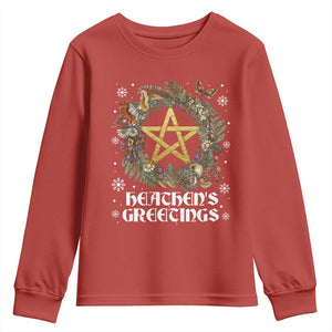 Heathens Greeting Youth Sweatshirt Pagan Christmas Wreath Yule Holiday TS11 Red Print Your Wear