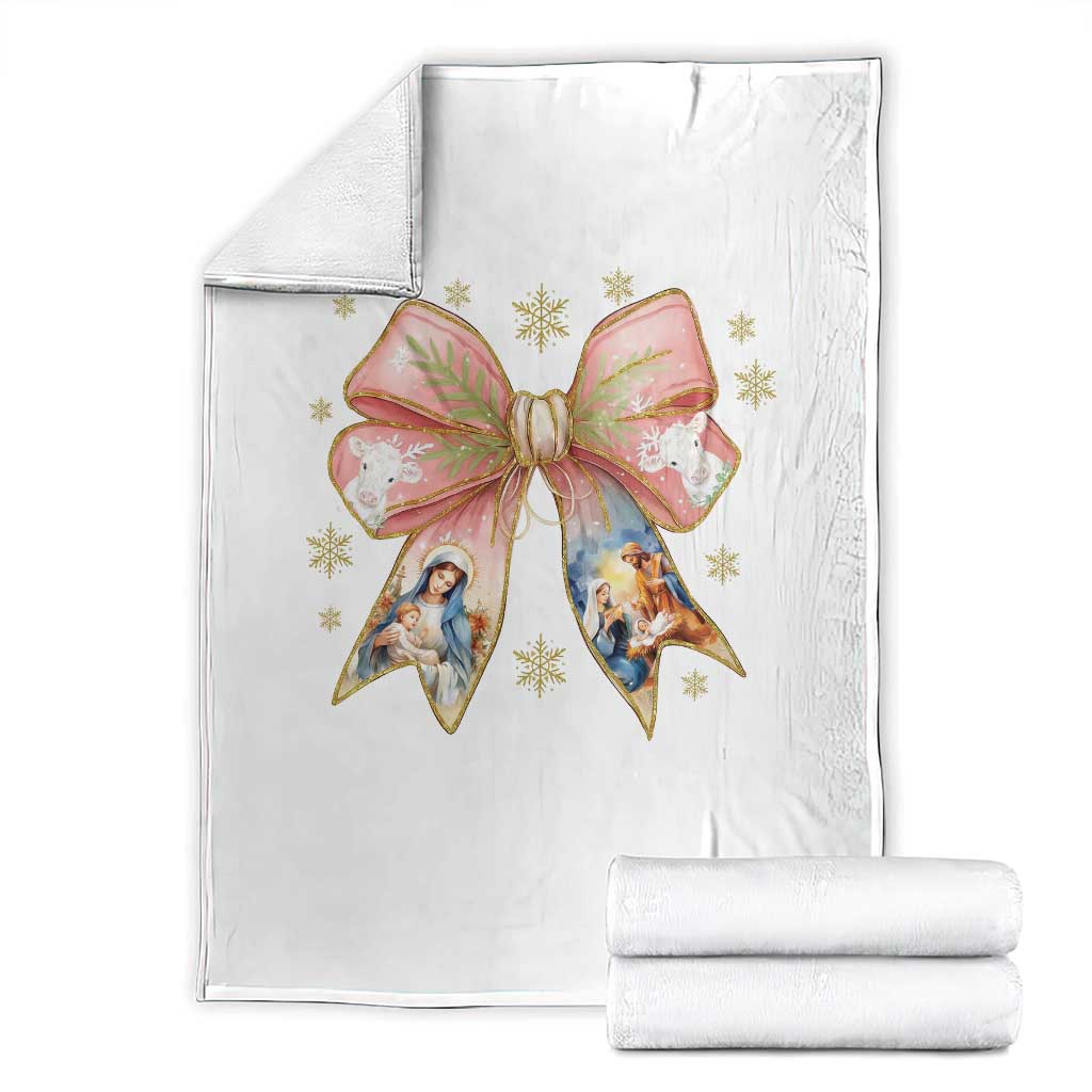 Jesus Christmas Coquette Bow Nativity Bible Verse Christian Throw Blanket TS11 White Print Your Wear