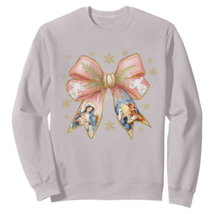 Jesus Christmas Coquette Bow Nativity Bible Verse Christian Sweatshirt TS11 Ice Gray Print Your Wear