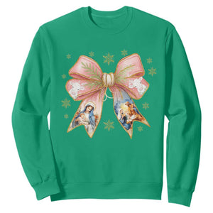 Jesus Christmas Coquette Bow Nativity Bible Verse Christian Sweatshirt TS11 Irish Green Print Your Wear