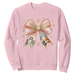 Jesus Christmas Coquette Bow Nativity Bible Verse Christian Sweatshirt TS11 Light Pink Print Your Wear