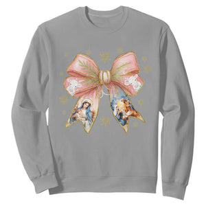 Jesus Christmas Coquette Bow Nativity Bible Verse Christian Sweatshirt TS11 Sport Gray Print Your Wear