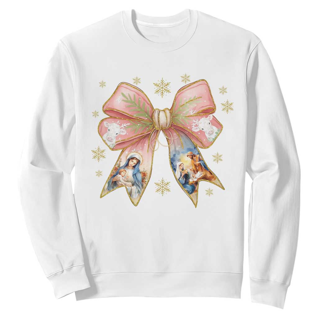 Jesus Christmas Coquette Bow Nativity Bible Verse Christian Sweatshirt TS11 White Print Your Wear