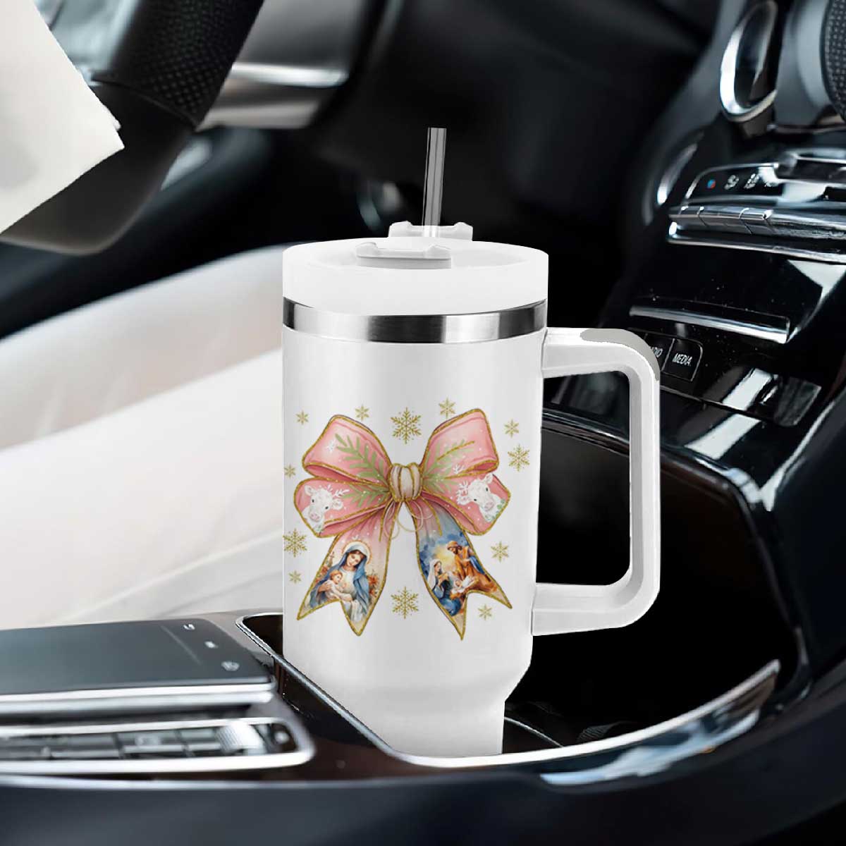Jesus Christmas Coquette Bow Nativity Bible Verse Christian Tumbler With Handle TS11 Print Your Wear