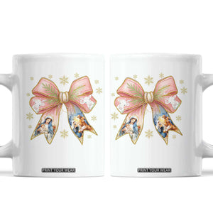 Jesus Christmas Coquette Bow Nativity Bible Verse Christian Coffee Mug TS11 White Print Your Wear