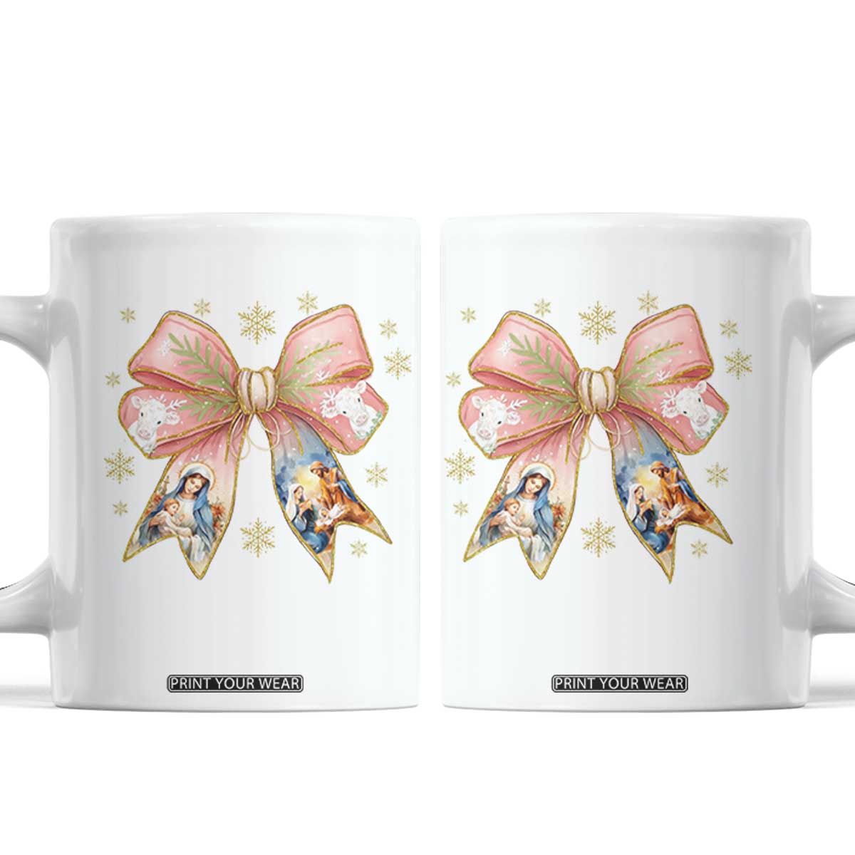 Jesus Christmas Coquette Bow Nativity Bible Verse Christian Coffee Mug TS11 White Print Your Wear