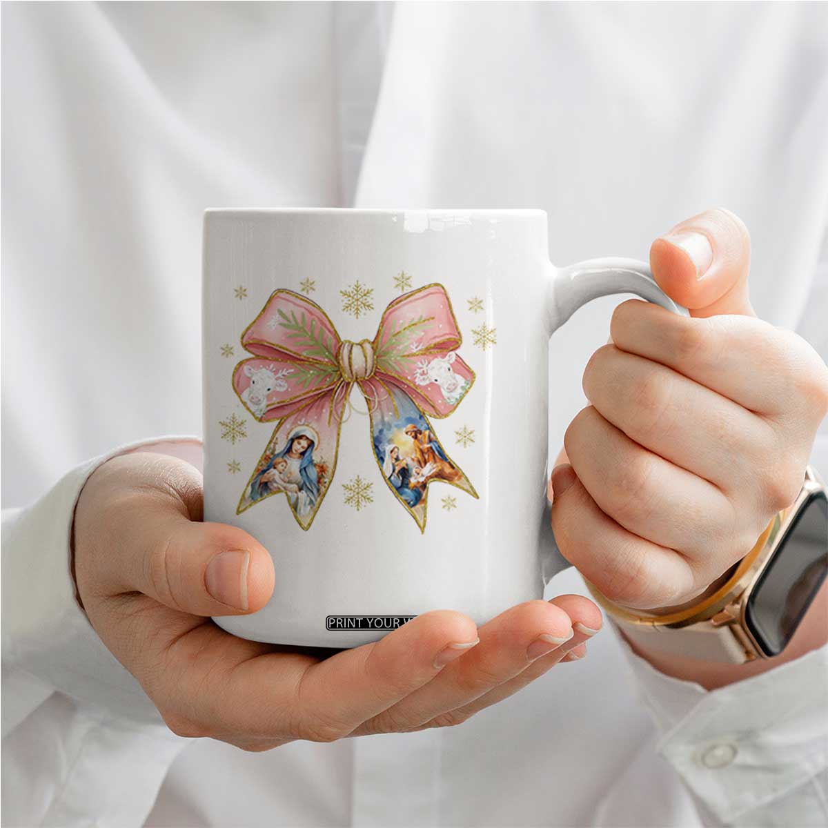 Jesus Christmas Coquette Bow Nativity Bible Verse Christian Coffee Mug TS11 Print Your Wear