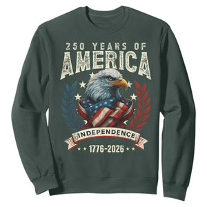 250 Years Of America Sweatshirt 250th American Anniversary Independence Bald Eagle TS11 Dark Forest Green Print Your Wear