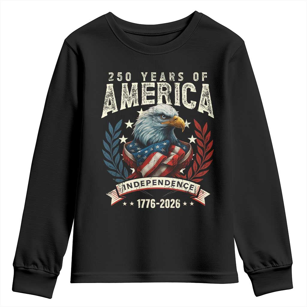 250 Years Of America Youth Sweatshirt 250th American Anniversary Independence Bald Eagle TS11 Black Print Your Wear