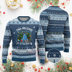 Christmas Hanukkah Hanukkah Ugly Sweater Two Holidays Are Better Than One Christmukkah Tree TS11 Navy Light Blue Print Your Wear