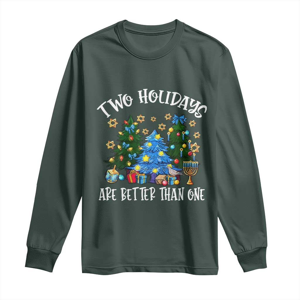 Christmas Hanukkah Long Sleeve Shirt Two Holidays Are Better Than One Christmukkah Tree TS11 Dark Forest Green Print Your Wear