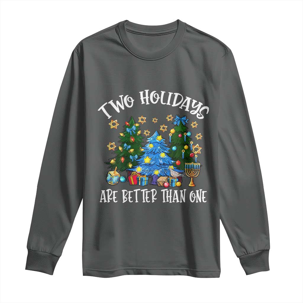 Christmas Hanukkah Long Sleeve Shirt Two Holidays Are Better Than One Christmukkah Tree TS11 Dark Heather Print Your Wear