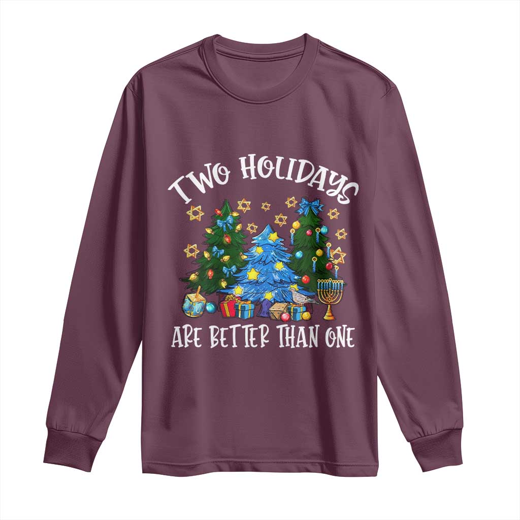 Christmas Hanukkah Long Sleeve Shirt Two Holidays Are Better Than One Christmukkah Tree TS11 Maroon Print Your Wear