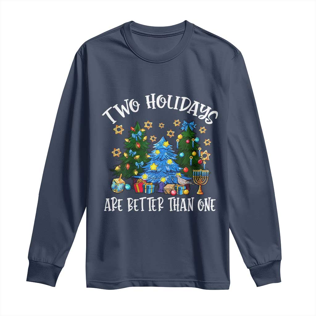Christmas Hanukkah Long Sleeve Shirt Two Holidays Are Better Than One Christmukkah Tree TS11 Navy Print Your Wear