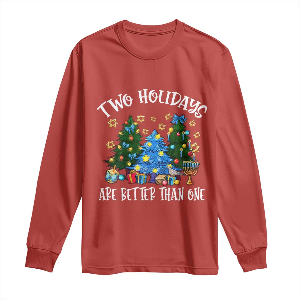 Christmas Hanukkah Long Sleeve Shirt Two Holidays Are Better Than One Christmukkah Tree TS11 Red Print Your Wear