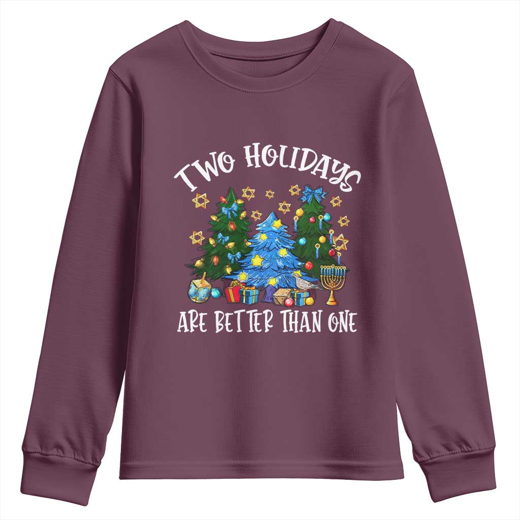 Christmas Hanukkah Youth Sweatshirt Two Holidays Are Better Than One Christmukkah Tree TS11 Maroon Print Your Wear