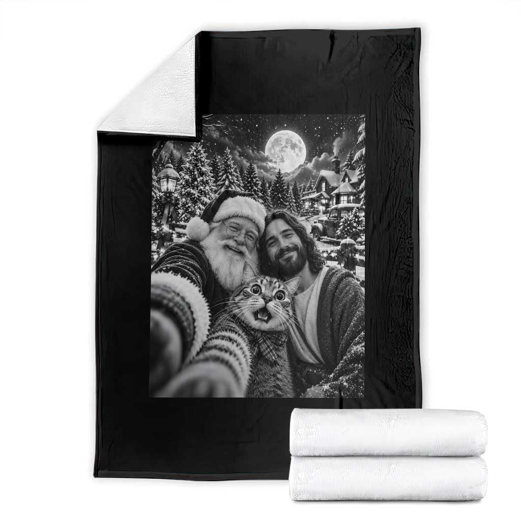 Cat Selfie with Jesus and Santa Funny Christmas Throw Blanket