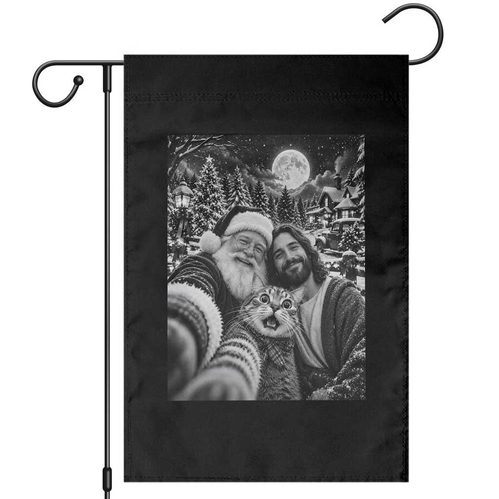 Cat Selfie with Jesus and Santa Funny Christmas Garden Flag