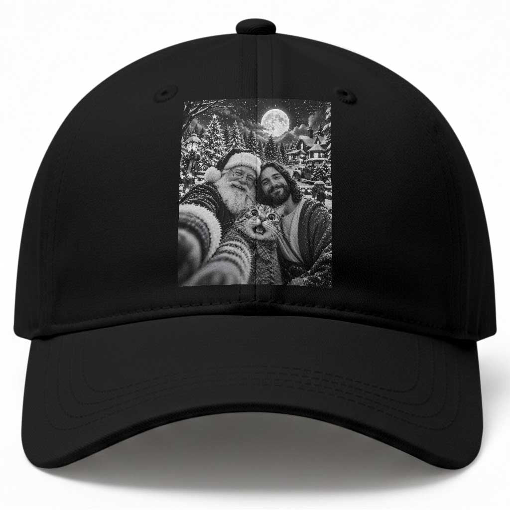 Cat Selfie with Jesus and Santa Funny Christmas Baseball Cap